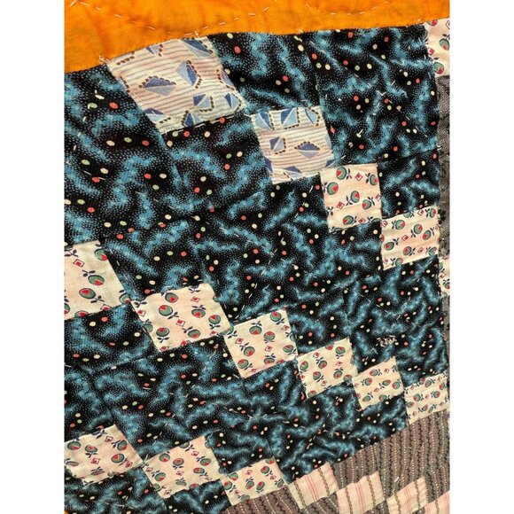 Vintage 1930s Fabric Postage Stamp Quilt 77.5x78" Rustic - Picture 10 of 16